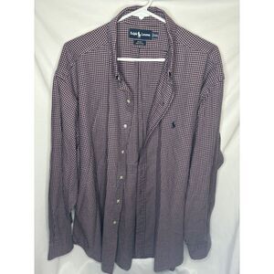 Ralph Lauren Blake 100% Cotton Mens XXL Pink & Black Check Long Sleeve Button Up